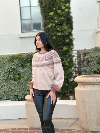 Neutral Color Block Knit Pull Out Sweater - Tigbul's Variety Fashion Shop