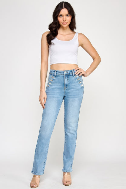 High Rise Straight With Button Pocket - Tigbul's Variety Fashion Shop