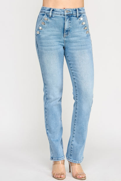 High Rise Straight With Button Pocket - Tigbul's Variety Fashion Shop