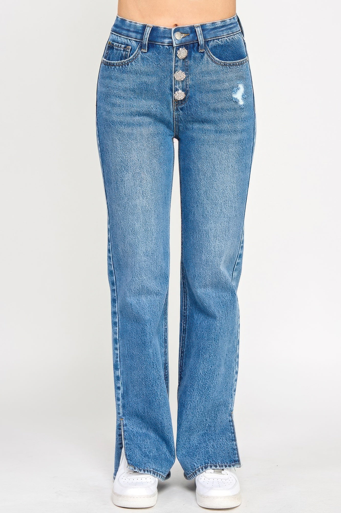 Plus High Rise Straight With Jewel Buttons - Tigbul's Variety Fashion Shop