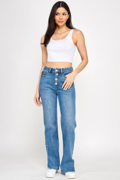 Plus High Rise Straight With Jewel Buttons - Tigbul's Variety Fashion Shop