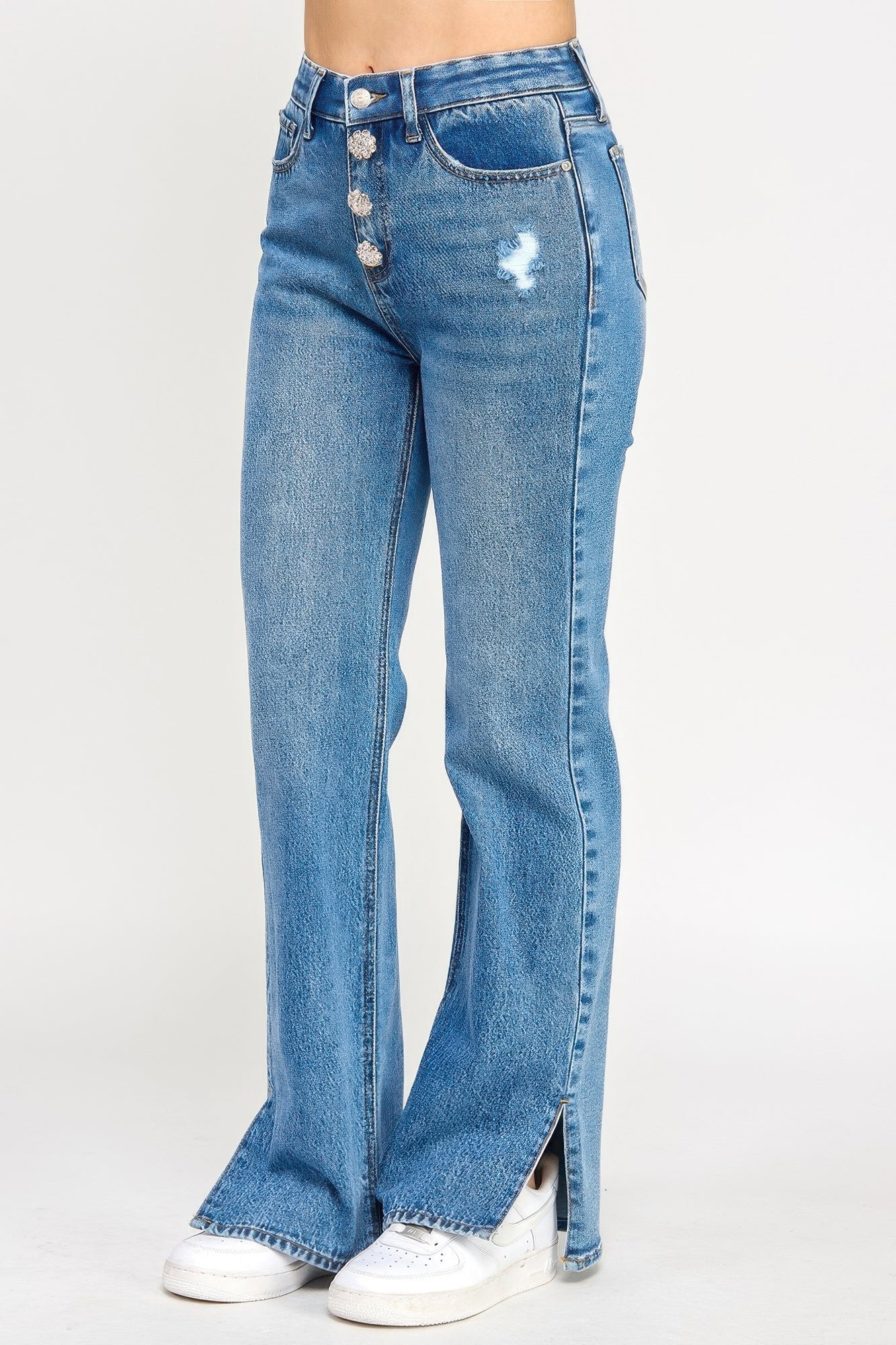 Plus High Rise Straight With Jewel Buttons - Tigbul's Variety Fashion Shop