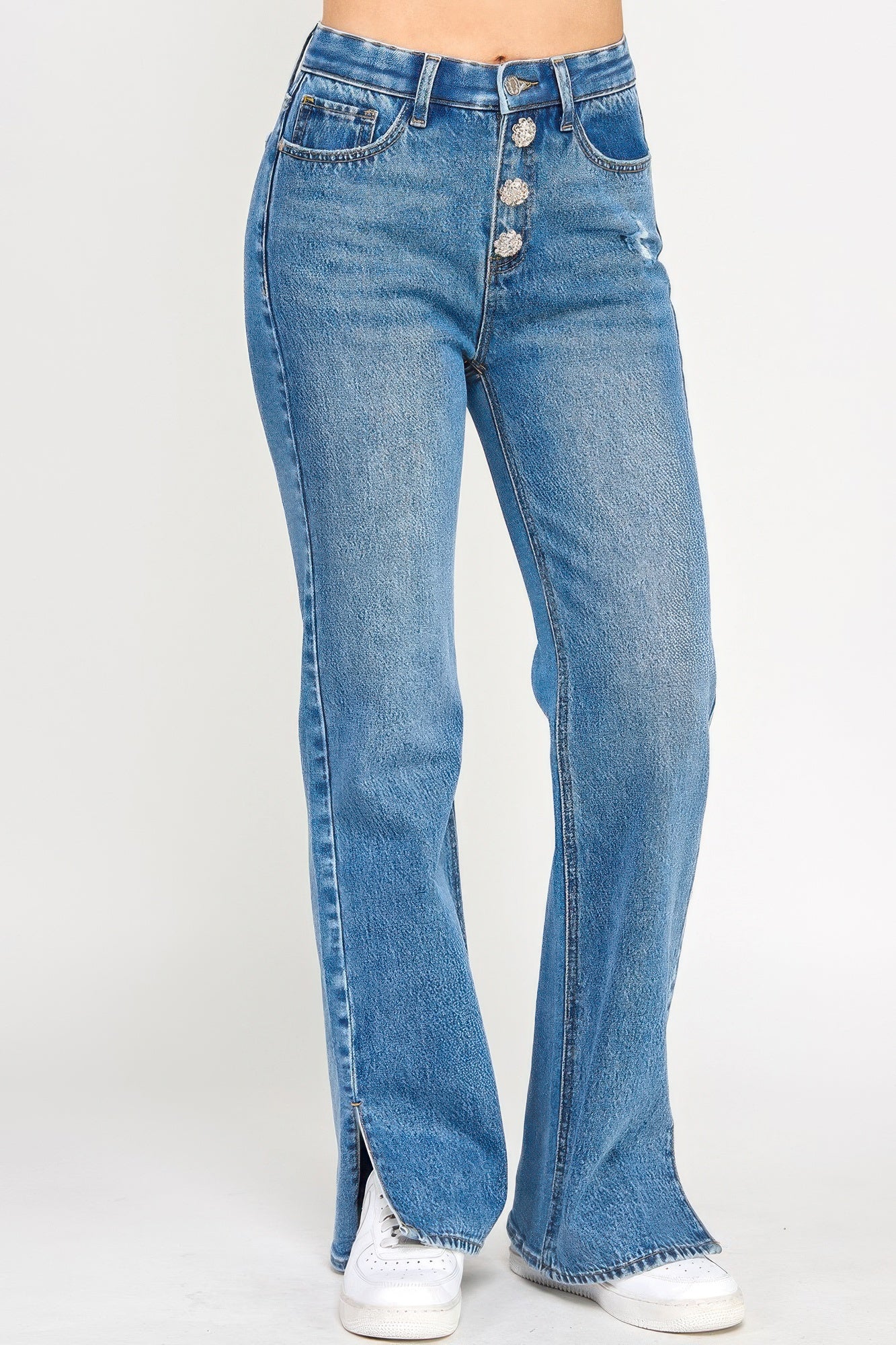 Plus High Rise Straight With Jewel Buttons - Tigbul's Variety Fashion Shop