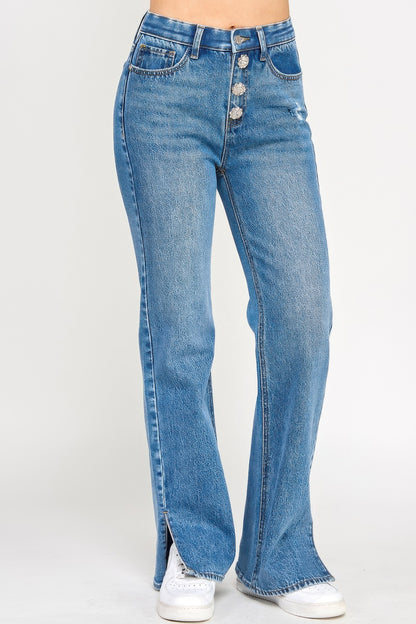 Plus High Rise Straight With Jewel Buttons - Tigbul's Variety Fashion Shop