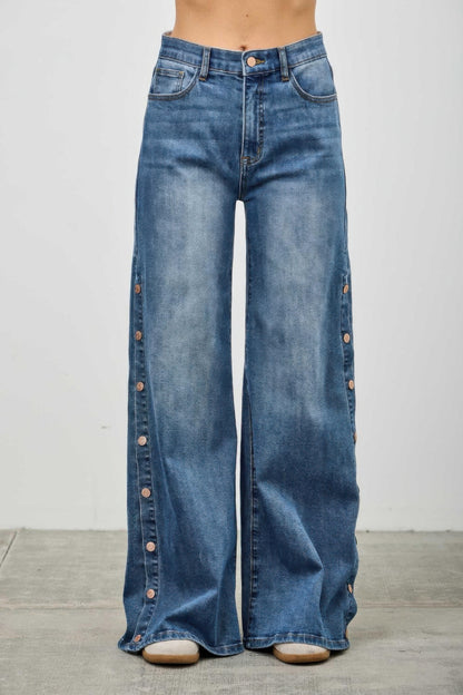 High Rise Wide Leg With Snap Buttons - Tigbul's Variety Fashion Shop