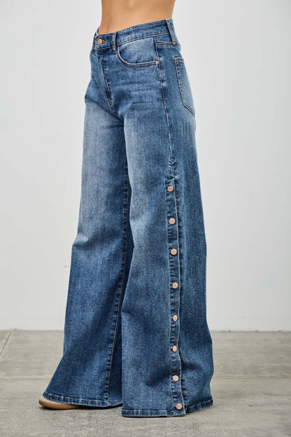 High Rise Wide Leg With Snap Buttons - Tigbul's Variety Fashion Shop