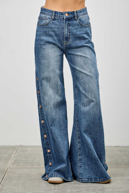 High Rise Wide Leg With Snap Buttons - Tigbul's Variety Fashion Shop