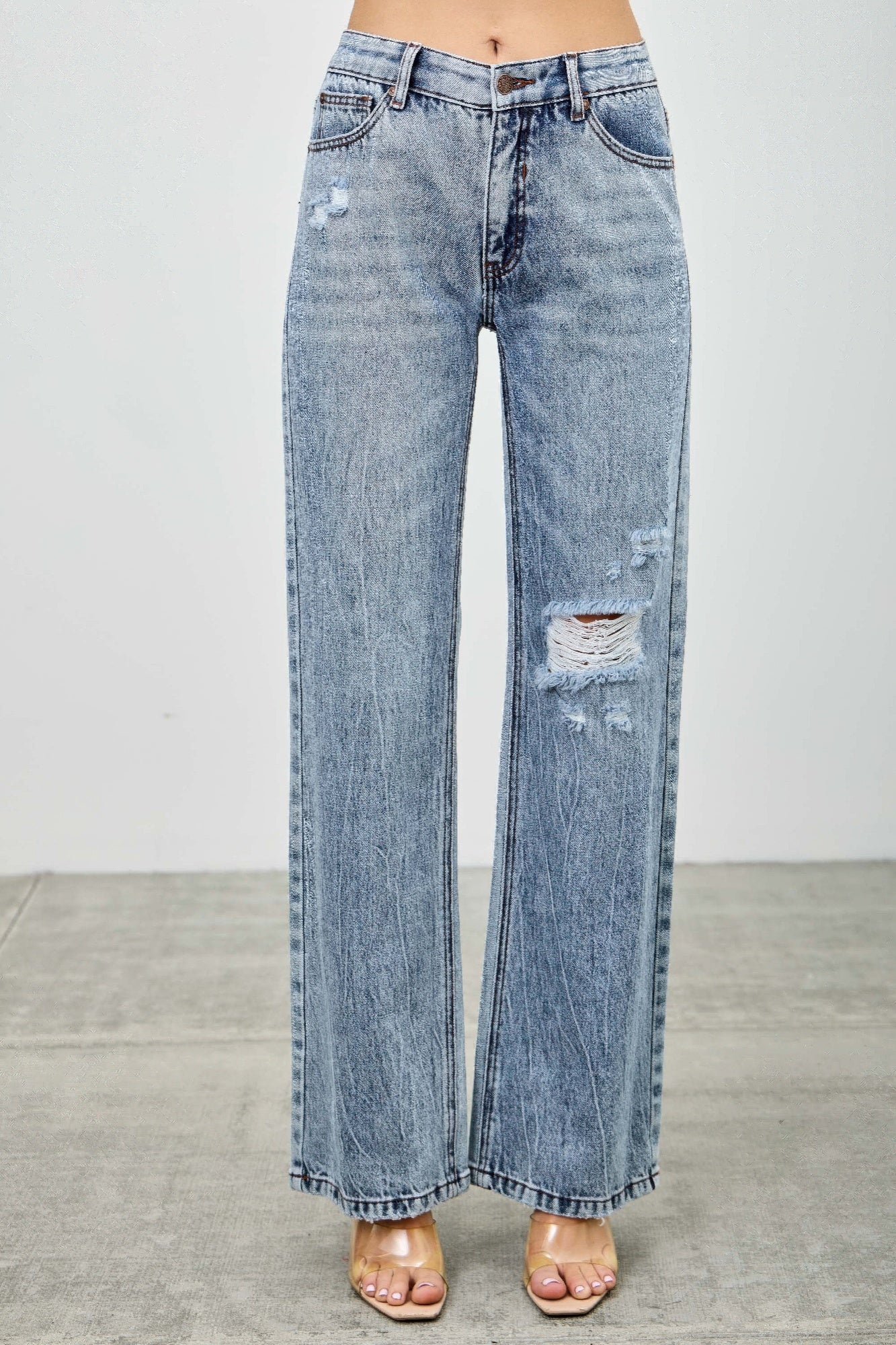 Mid Rise Relaxed Straight With Destroy - Tigbul's Variety Fashion Shop