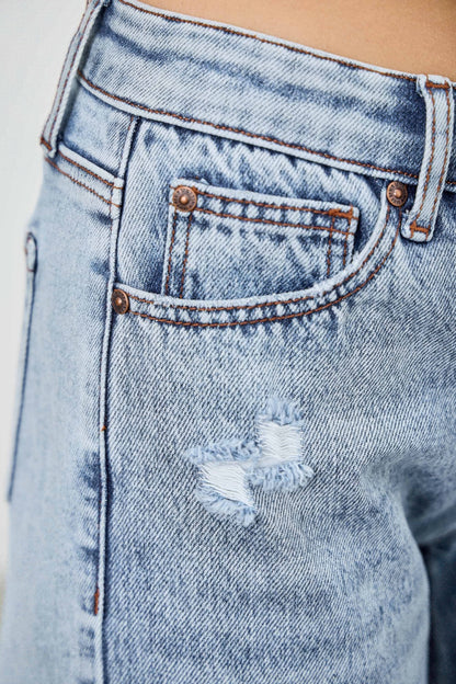 Mid Rise Relaxed Straight With Destroy - Tigbul's Variety Fashion Shop