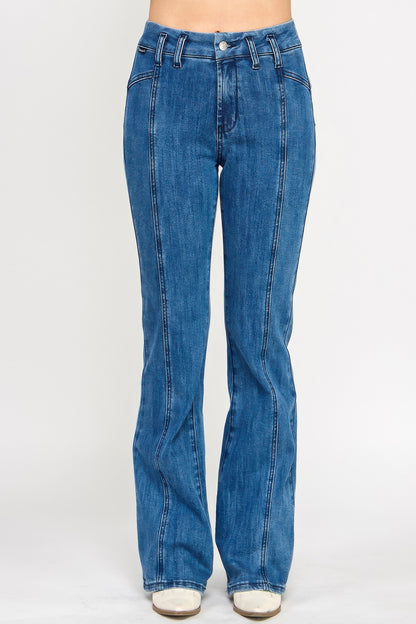 Hige Rise Seam Detail Bell Bottom - Tigbul's Variety Fashion Shop