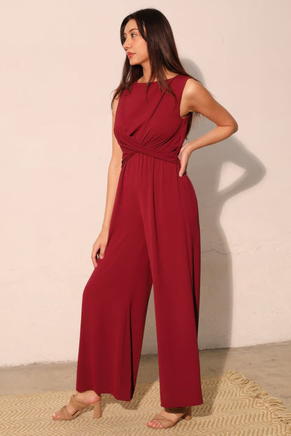 Textured Solid Twist Front Jumpsuit - Tigbul's Variety Fashion Shop