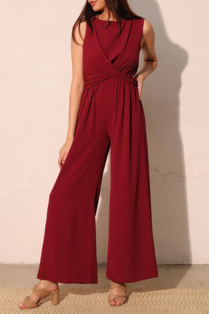Textured Solid Twist Front Jumpsuit - Tigbul's Variety Fashion Shop