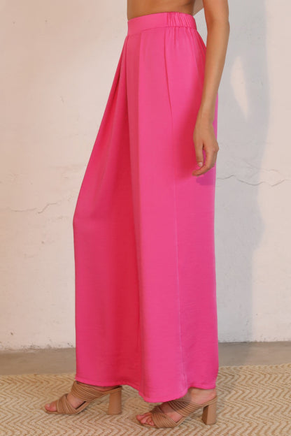 Washed Poly Silk Asymmetrical Pleated Pants - Tigbul's Variety Fashion Shop