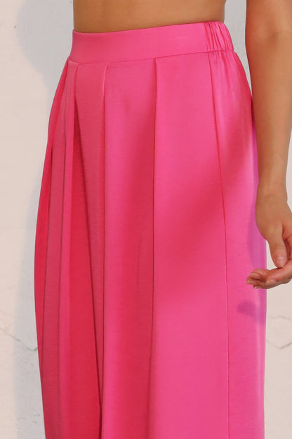 Washed Poly Silk Asymmetrical Pleated Pants - Tigbul's Variety Fashion Shop