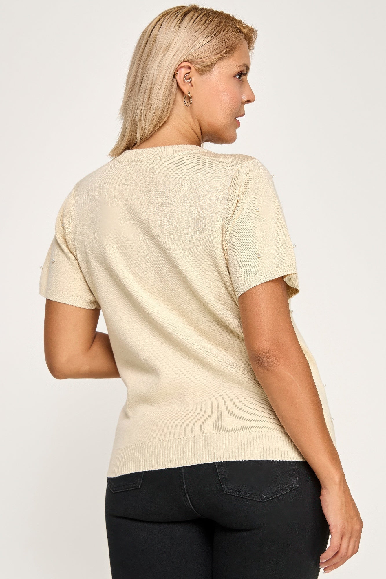 Plus Size Pearl & Rhinestone Knit Sweater Top - Tigbul's Variety Fashion Shop