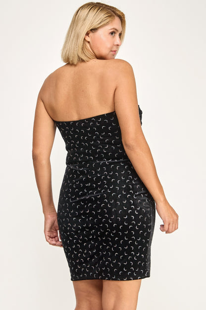 Plus Velvet Strapless Dress W/ Metal Crescent Det - Tigbul's Variety Fashion Shop