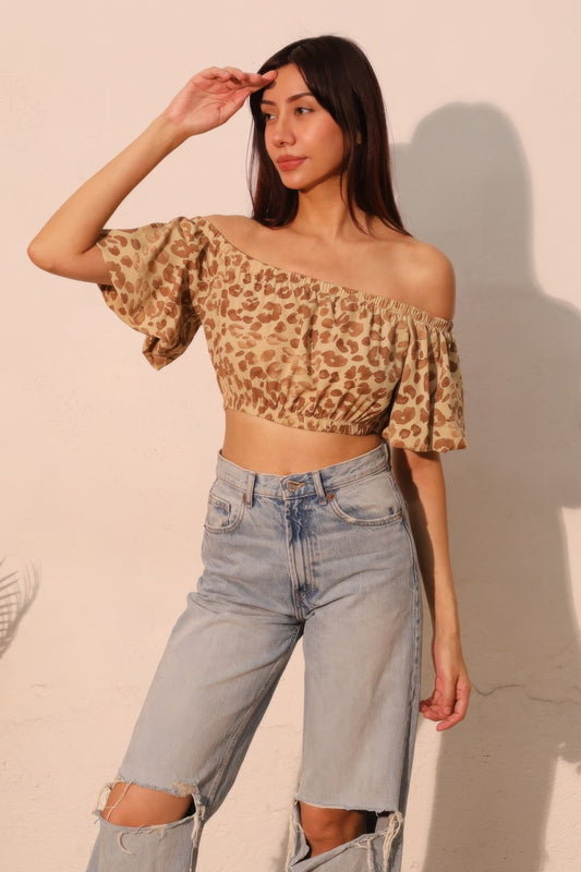 Wild Babe Bubble Sleeve Crop Top - Tigbul's Variety Fashion Shop