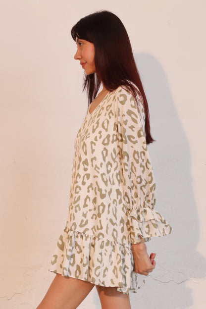 Simple Leopard Dress With Ruffle Cuff - Tigbul's Variety Fashion Shop