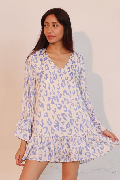 Simple Leopard Dress With Ruffle Cuff - Tigbul's Variety Fashion Shop