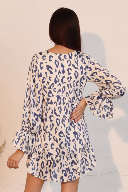 Simple Leopard Dress With Ruffle Cuff - Tigbul's Variety Fashion Shop