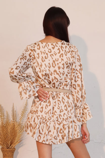 Simple Leopard Dress With Ruffle Cuff - Tigbul's Variety Fashion Shop