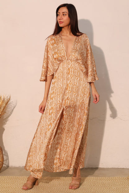 Bohemian Lurex Chiffon Cape Maxi Dress - Tigbul's Variety Fashion Shop