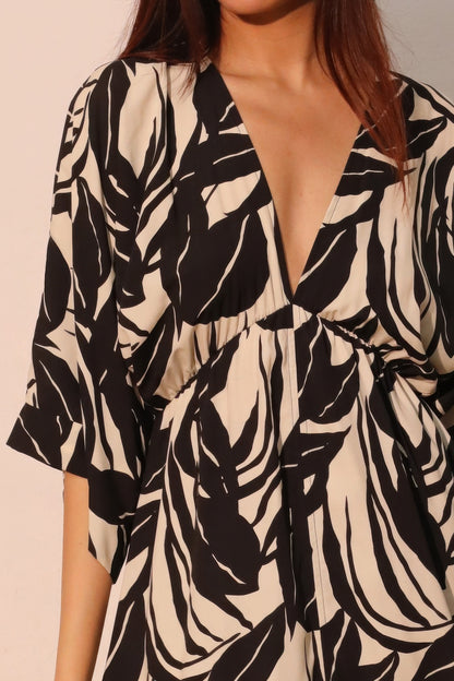 Lucca Leaf Kimono Maxi Dress - Tigbul's Variety Fashion Shop