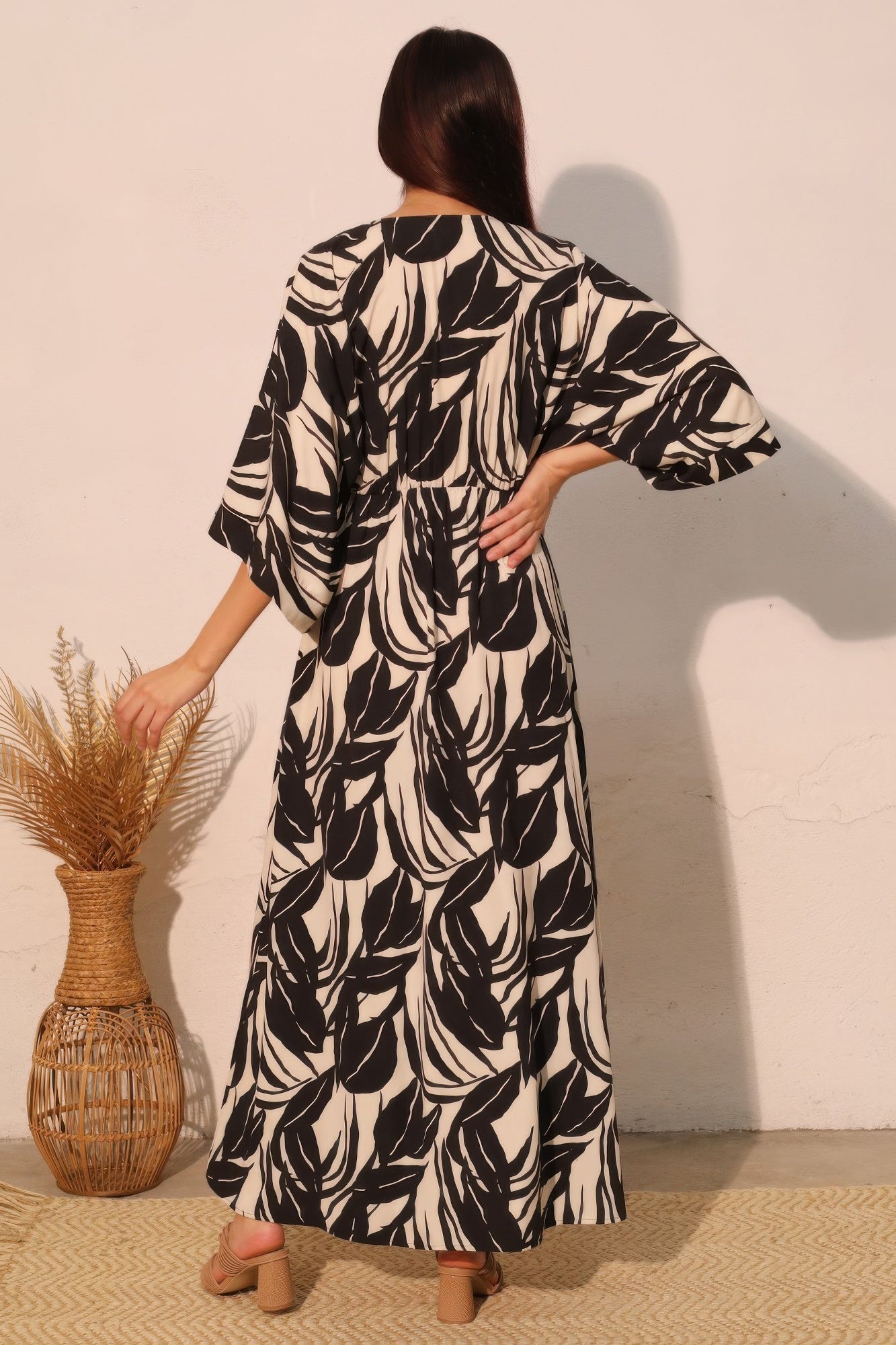Lucca Leaf Kimono Maxi Dress - Tigbul's Variety Fashion Shop