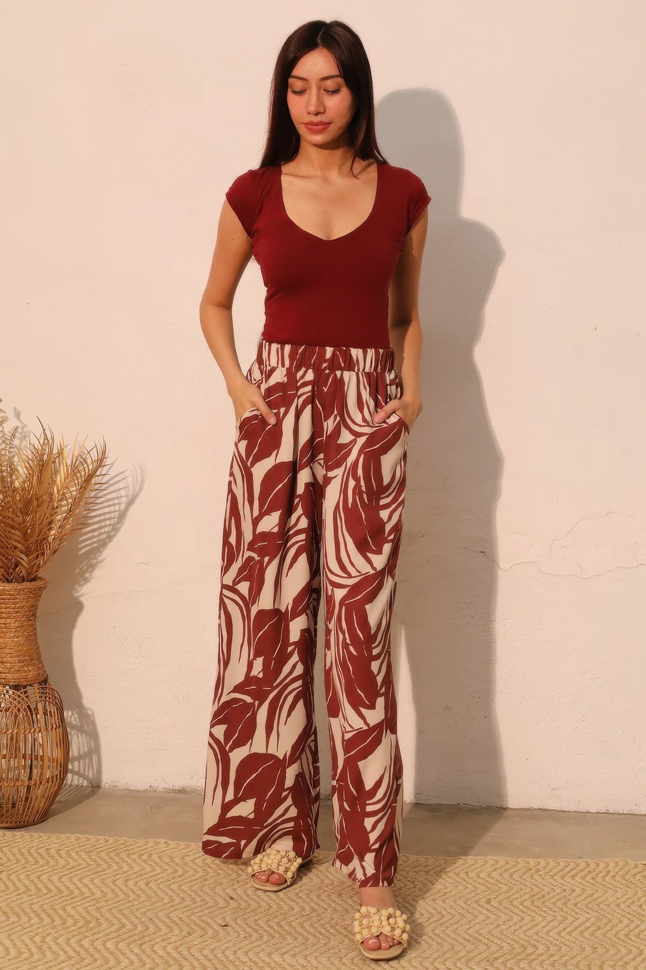 Lucca Leaf Pocket Pants - Tigbul's Variety Fashion Shop