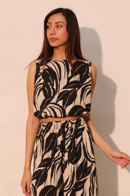 Lucca Leaf Bubble Crop Top - Tigbul's Variety Fashion Shop