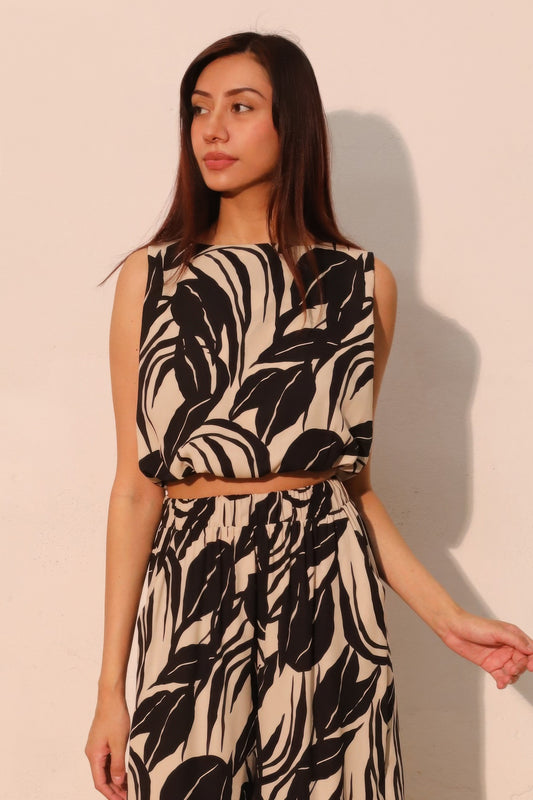 Lucca Leaf Bubble Crop Top - Tigbul's Variety Fashion Shop