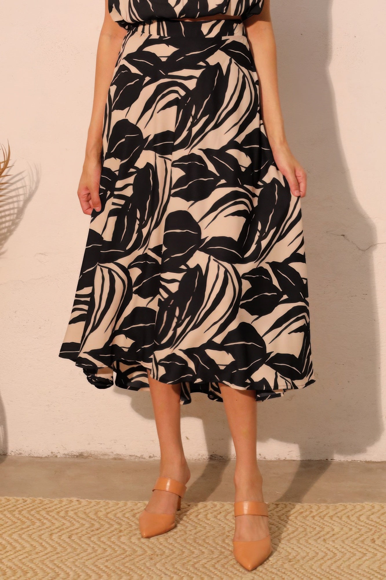 Lucca Leaf Midi Swing Skirt - Tigbul's Variety Fashion Shop