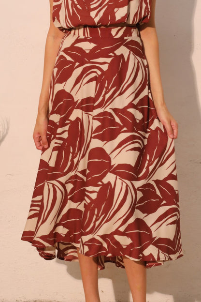Lucca Leaf Midi Swing Skirt - Tigbul's Variety Fashion Shop
