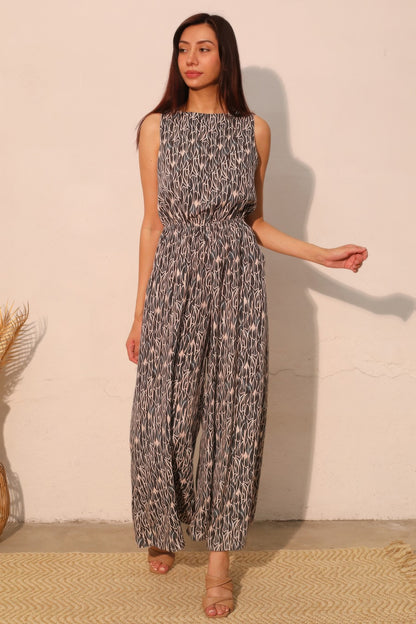 Night Meadow Sleeveless Bubble Jumpsuit - Tigbul's Variety Fashion Shop