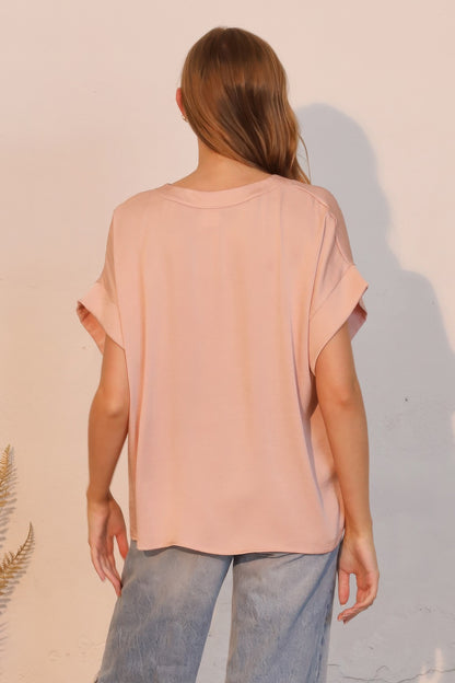 Washed Poly Silk V-neck Tee - Tigbul's Variety Fashion Shop