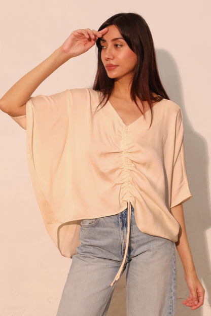 Washed Poly Silk Drawstring Dolman Top - Tigbul's Variety Fashion Shop