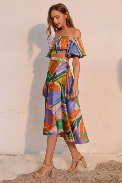 Isla Tropical Satin Bubble Sleeve Crop Top - Tigbul's Variety Fashion Shop