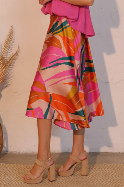 Isla Tropical Satin Midi Swing Skirt - Tigbul's Variety Fashion Shop