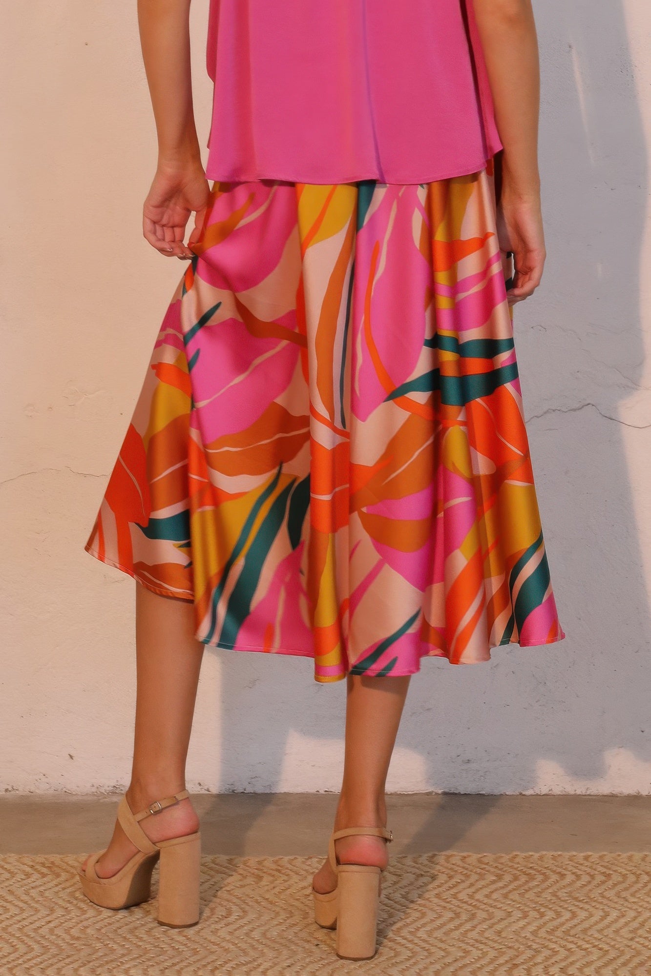 Isla Tropical Satin Midi Swing Skirt - Tigbul's Variety Fashion Shop