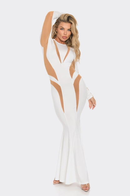 Mesh Cut Out Detail Maxi Dress - Tigbul's Variety Fashion Shop