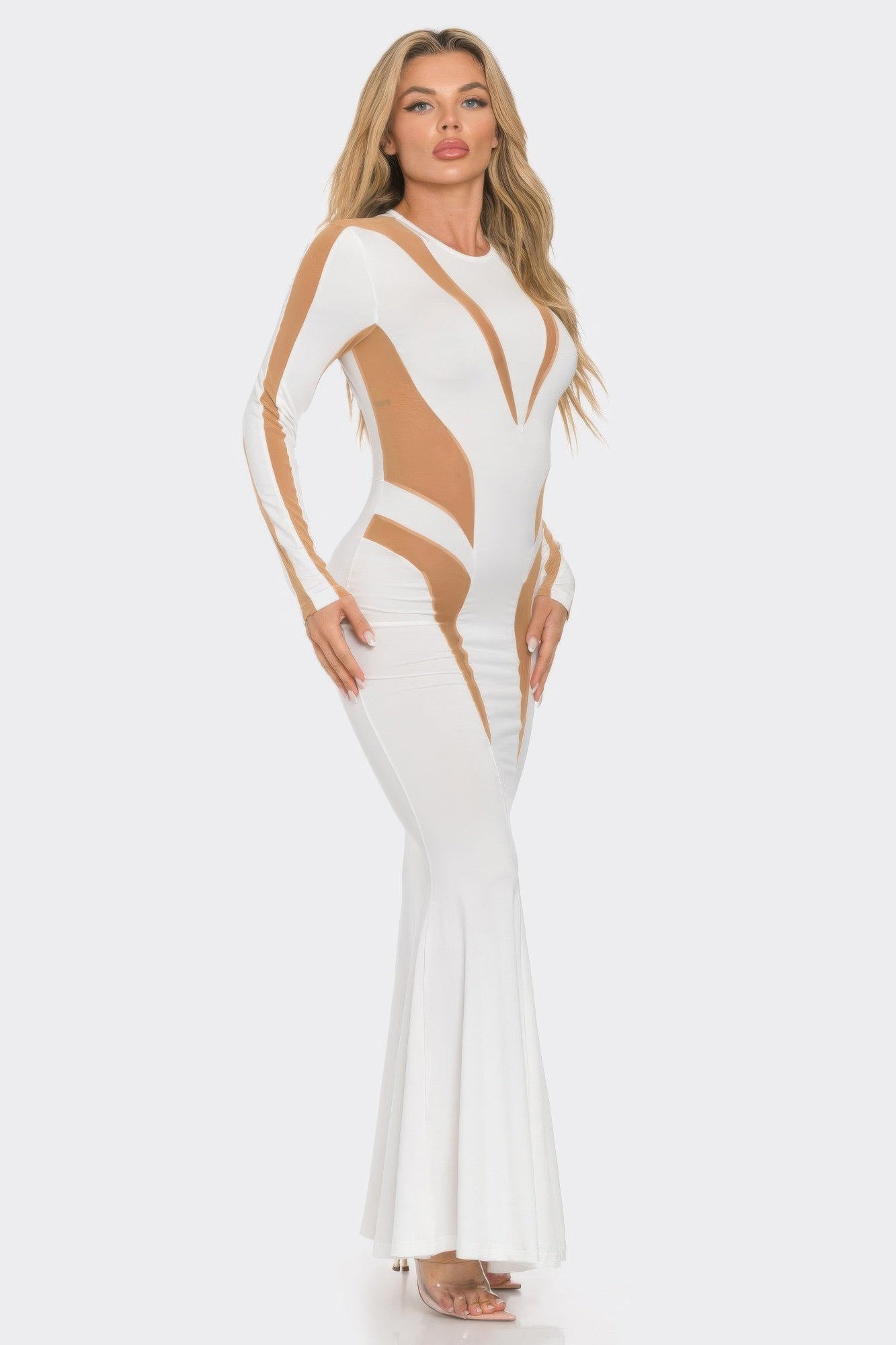 Mesh Cut Out Detail Maxi Dress - Tigbul's Variety Fashion Shop