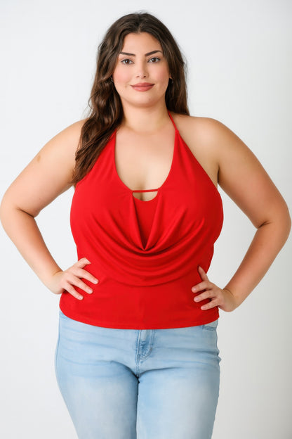 Plus Size Halter Cowl Neck Draped Top - Tigbul's Variety Fashion Shop