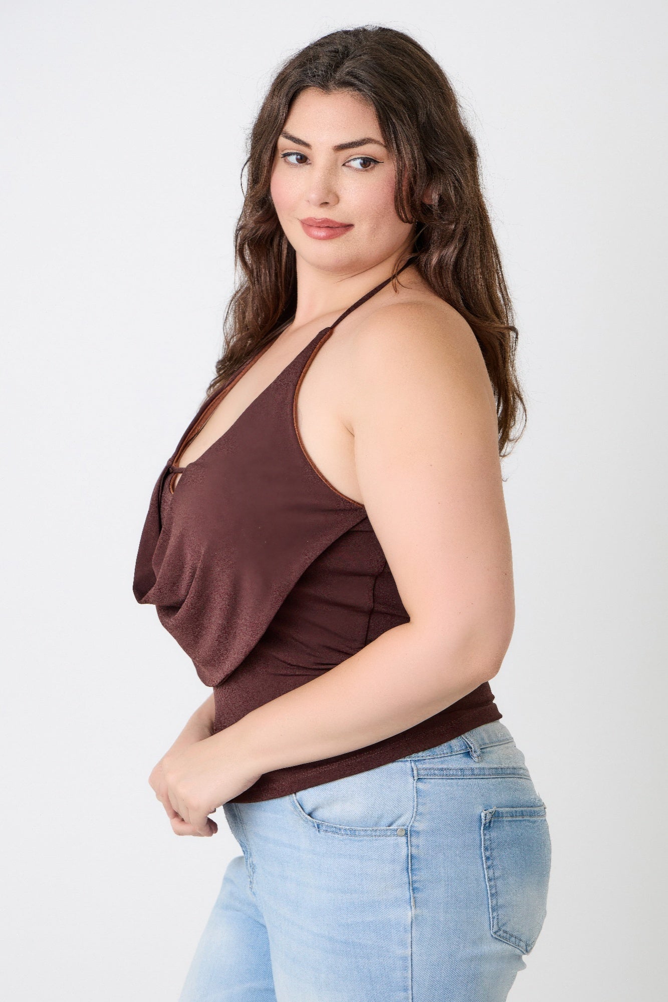 Plus Size Halter Cowl Neck Draped Top - Tigbul's Variety Fashion Shop