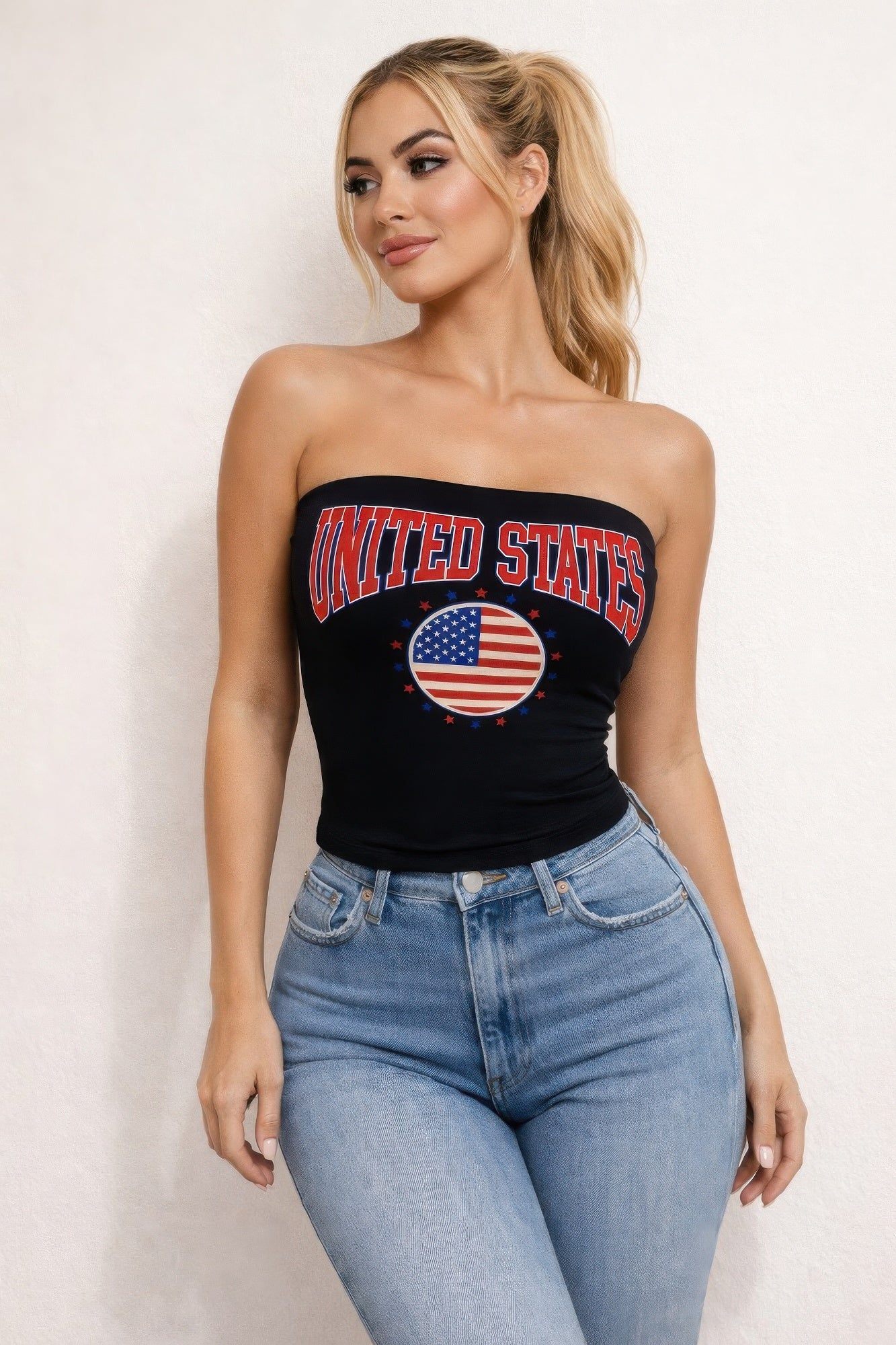 Patriotic Usa Graphic Strapless Stretch Tube Top - Tigbul's Variety Fashion Shop