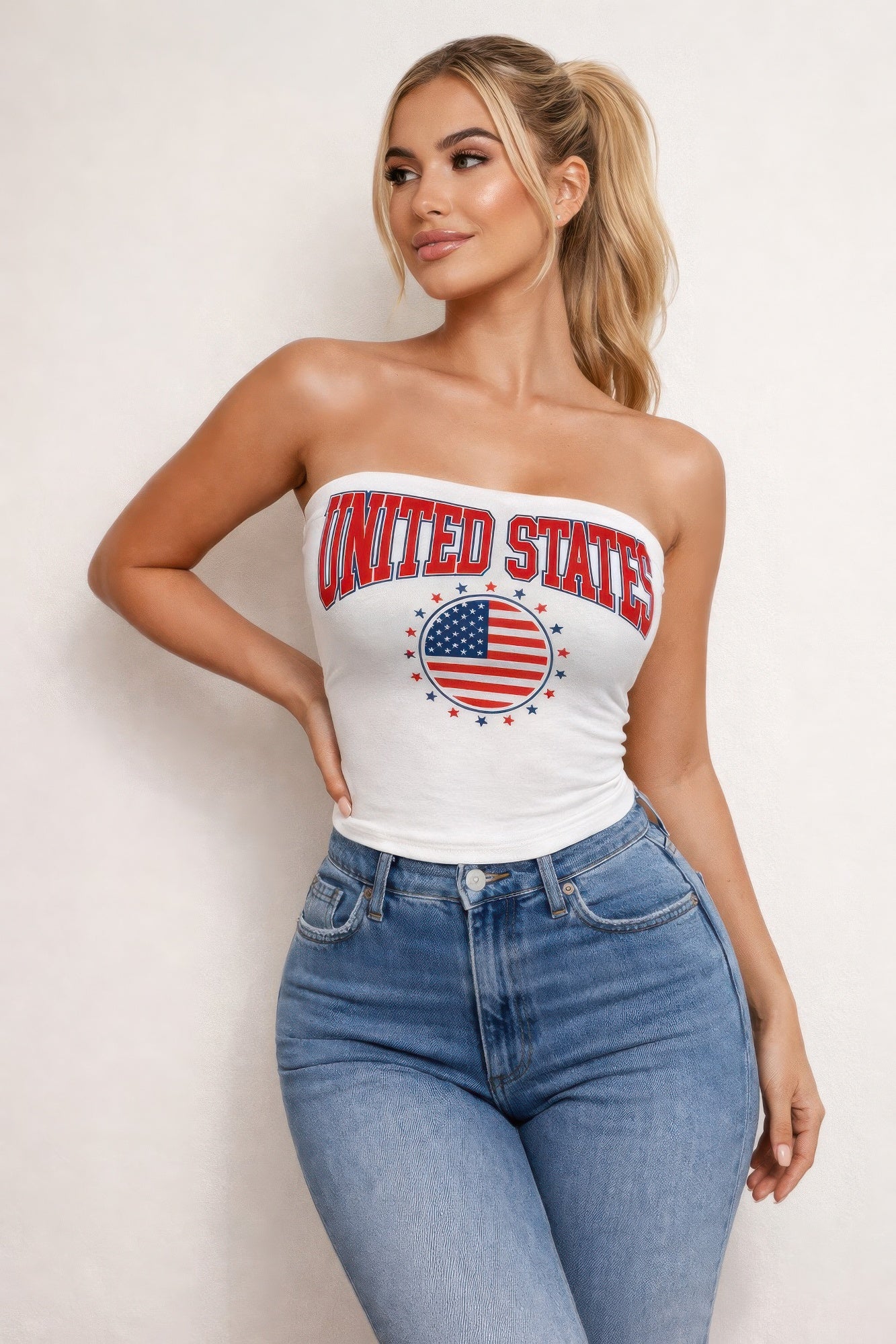 Patriotic Usa Graphic Strapless Stretch Tube Top - Tigbul's Variety Fashion Shop