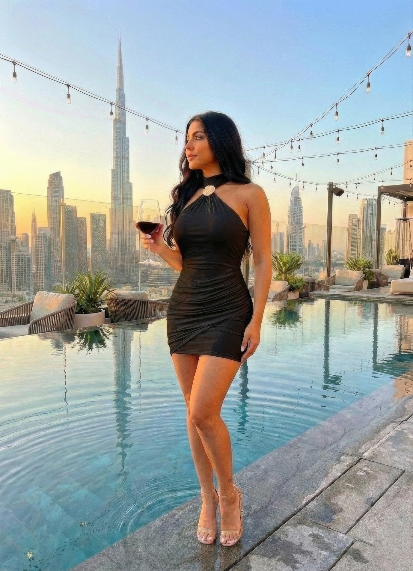 Sleeveless Mini Dress With A Halter Neck - Tigbul's Variety Fashion Shop