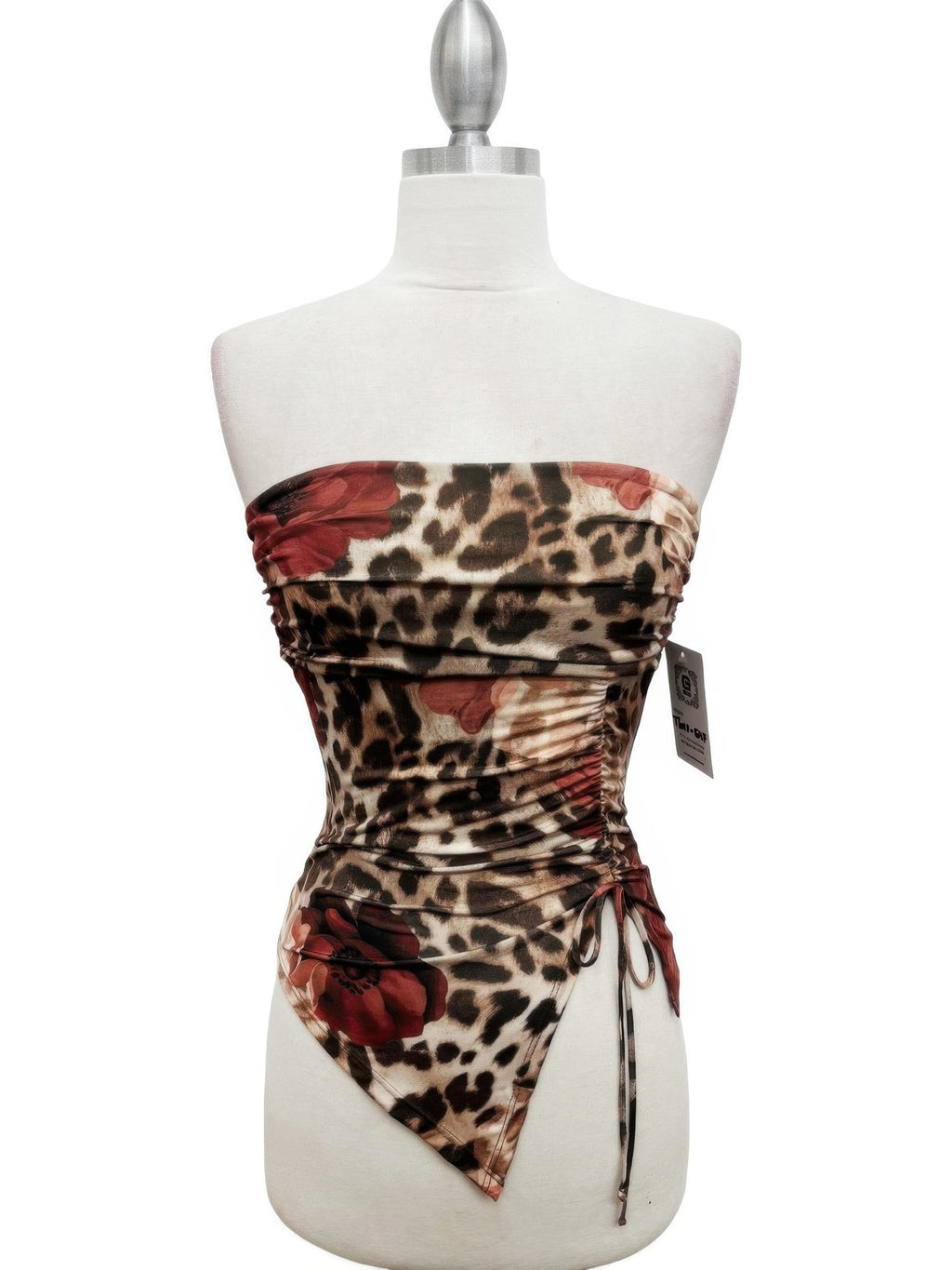 Leopardenprint Bandeau-Top mit seitlichen Bindebändern und asymmetrischer Drapierung