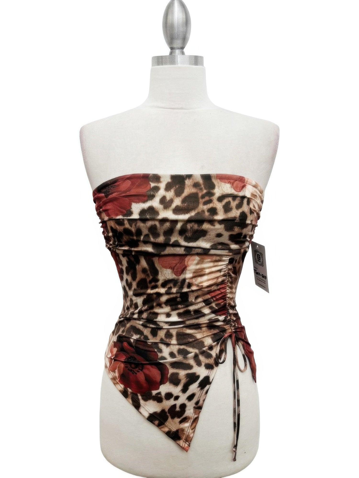 Leopardenprint Bandeau-Top mit seitlichen Bindebändern und asymmetrischer Drapierung