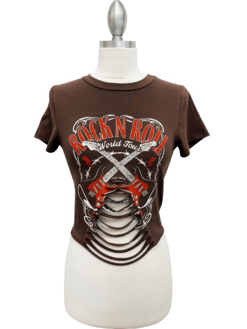 Rock N Roll World Tour Laser-cut Graphic Tee - Tigbul's Variety Fashion Shop