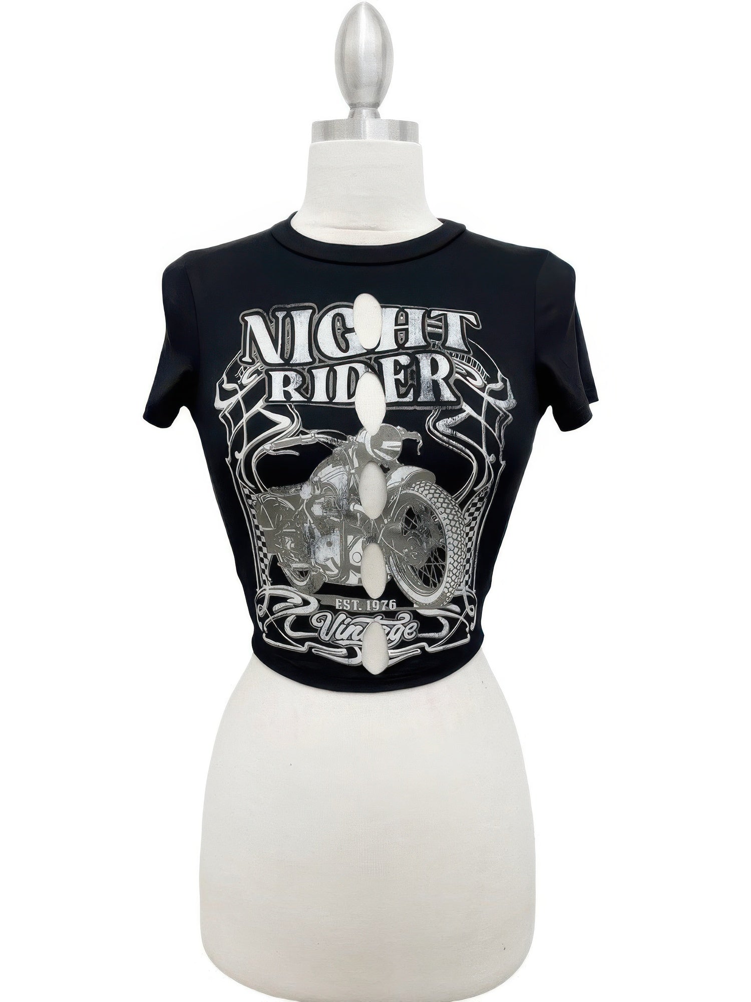 Night Rider Vintage Cut-out Crop Tee - Tigbul's Variety Fashion Shop